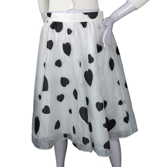 J. Crew Organza A-Line In White and Black Heart print Sheer Flare Skirt - Picture 1 of 10